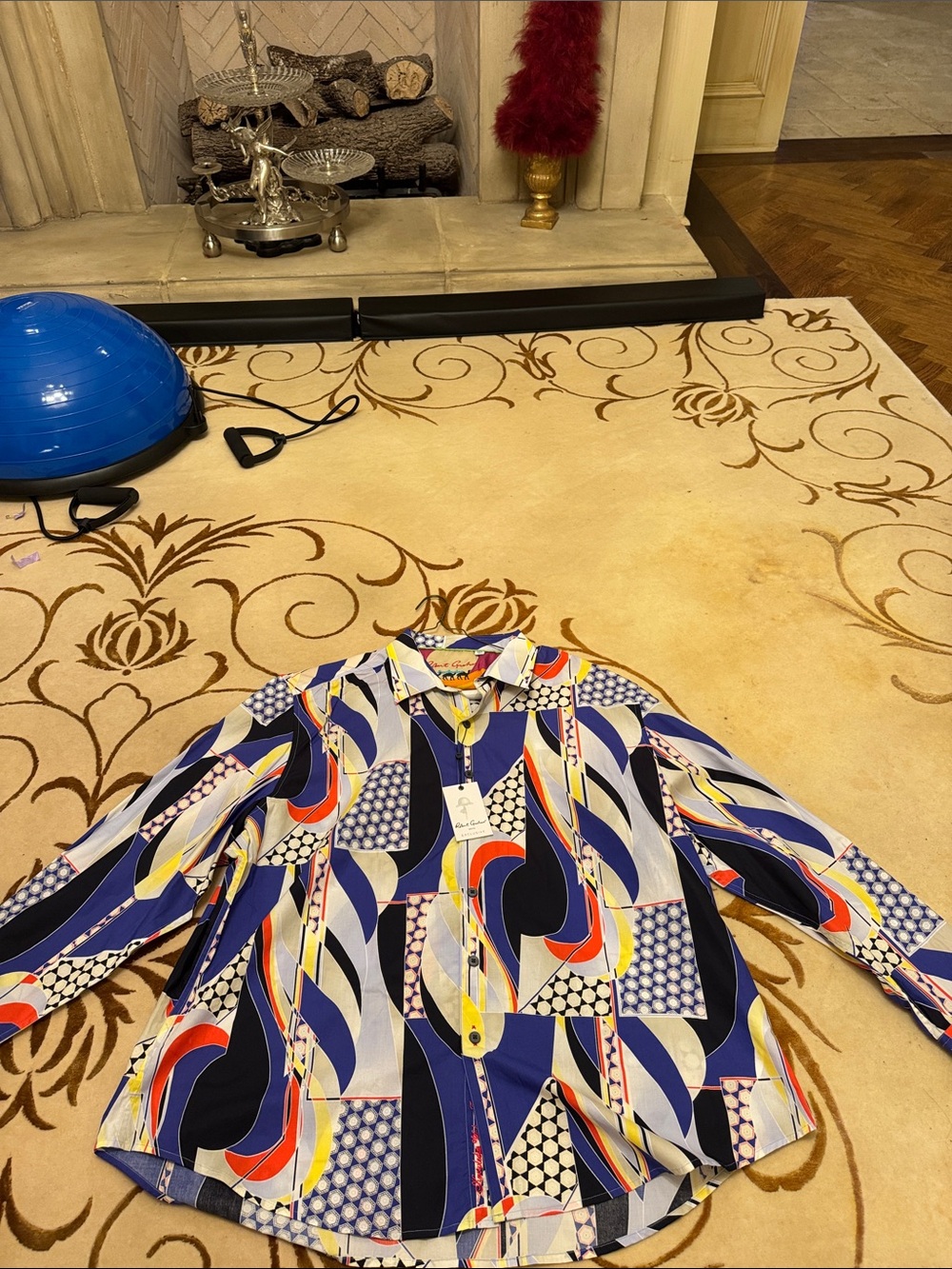 Bold Geometric Print Men’s Shirt - Blue/Red/Yellow